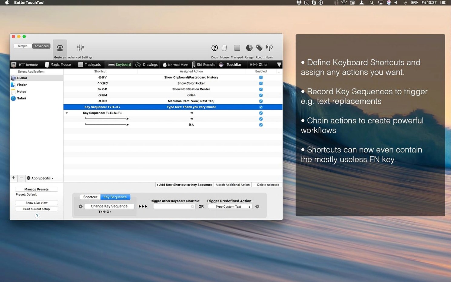 BetterTouchTool: picture 3 of 4 Inside BetterTouchTool, view 3