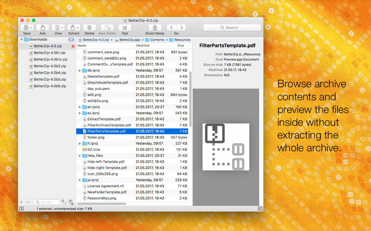 BetterZip: picture 1 of 4 betterzip mac: primary view